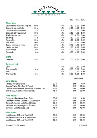 Carte des Boissons 2018 20180112